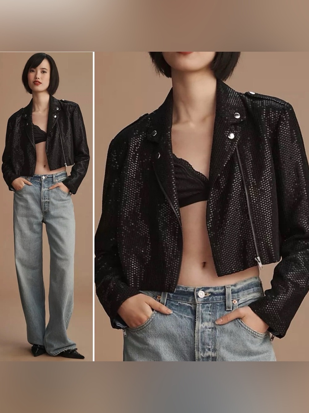New NWOT Bloomingdale’s Anthropologie Urban Behavior Black Sequin Moto Jacket XS